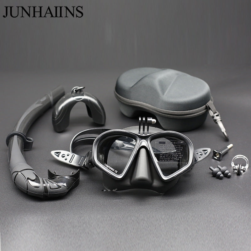 Adults Tempered Glass Freediving Mask Snorkeling Set Foldable snorkel J-type Diving Mask diving equitmen