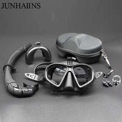 Adults Tempered Glass Freediving Mask Snorkeling Set Foldable snorkel J-type Diving Mask diving equitmen