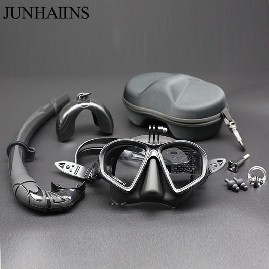 Adults Tempered Glass Freediving Mask Snorkeling Set Foldable snorkel J-type Diving Mask diving equitmen