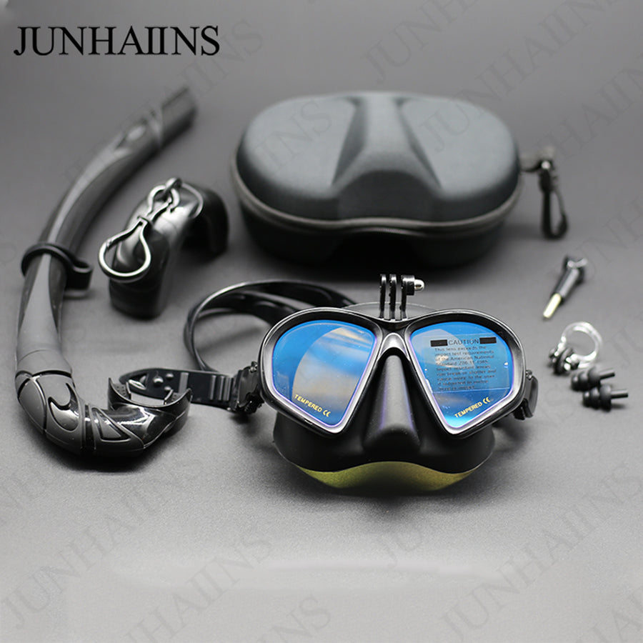 Adults Tempered Glass Freediving Mask Snorkeling Set Foldable snorkel J-type Diving Mask diving equitmen
