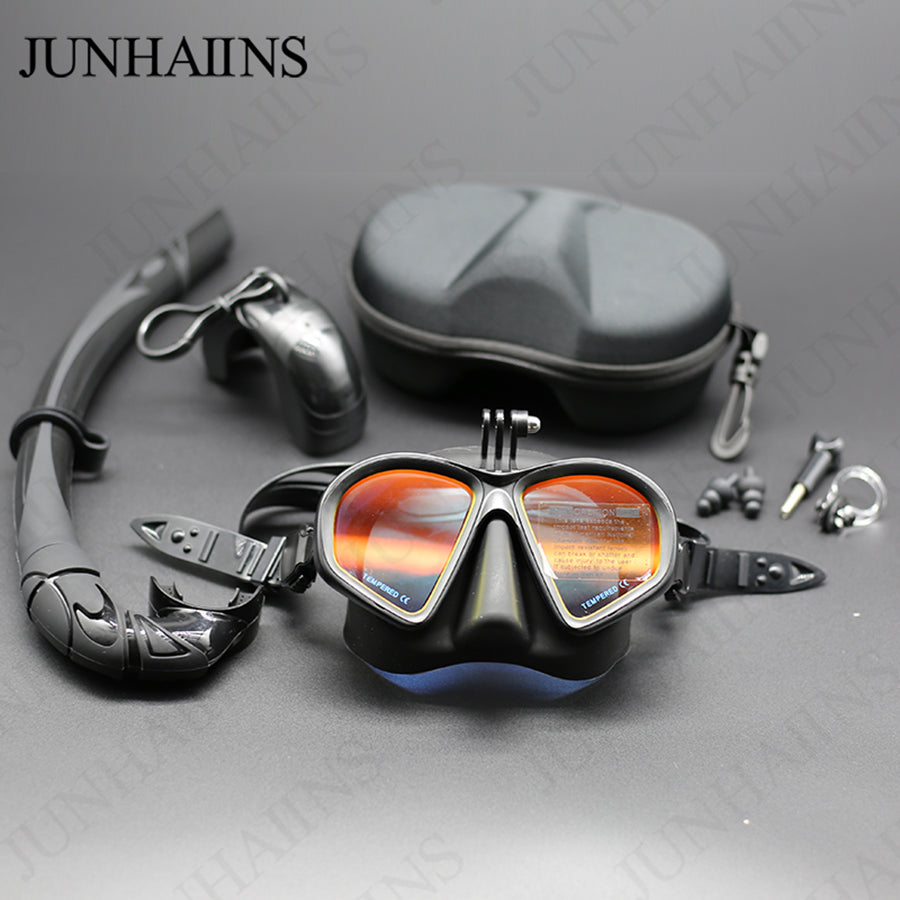 Adults Tempered Glass Freediving Mask Snorkeling Set Foldable snorkel J-type Diving Mask diving equitmen