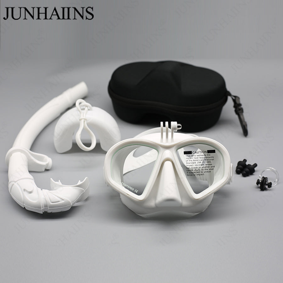 Adults Tempered Glass Freediving Mask Snorkeling Set Foldable snorkel J-type Diving Mask diving equitmen